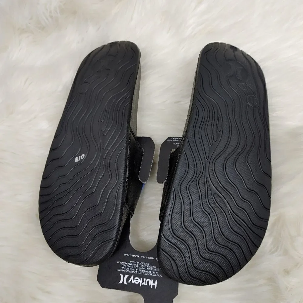 Hurley Slides One and Only Beach Sandals Flip Flops Black / Blue  Women's Sz 11